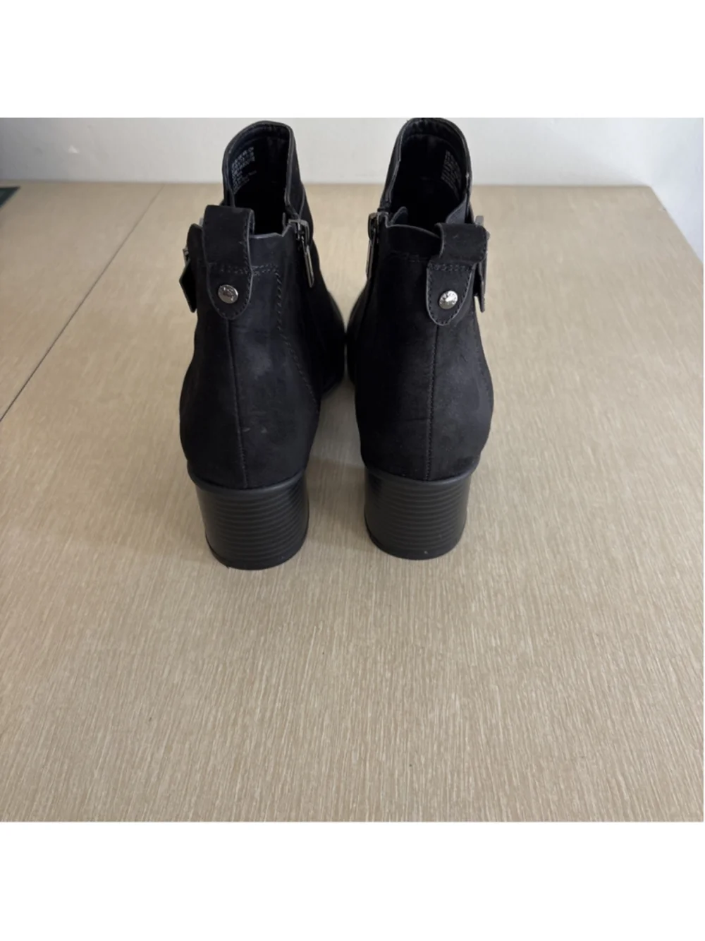 Kenneth Cole Blk Suede Ankle Boots Women 9.5 Block Heel Buckle Strap 1167